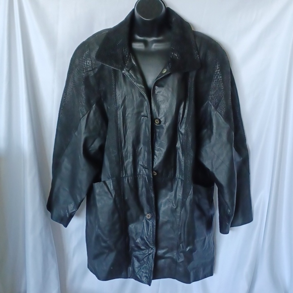 Jacqueline Ferrar Vintage Black Leather & Suede Jacket Coat Women’s Size L EUC